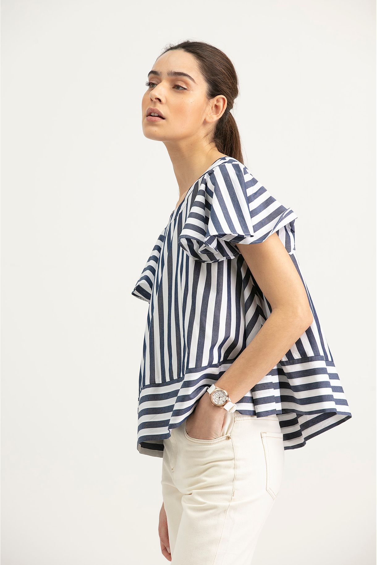 Striped blouse with frill