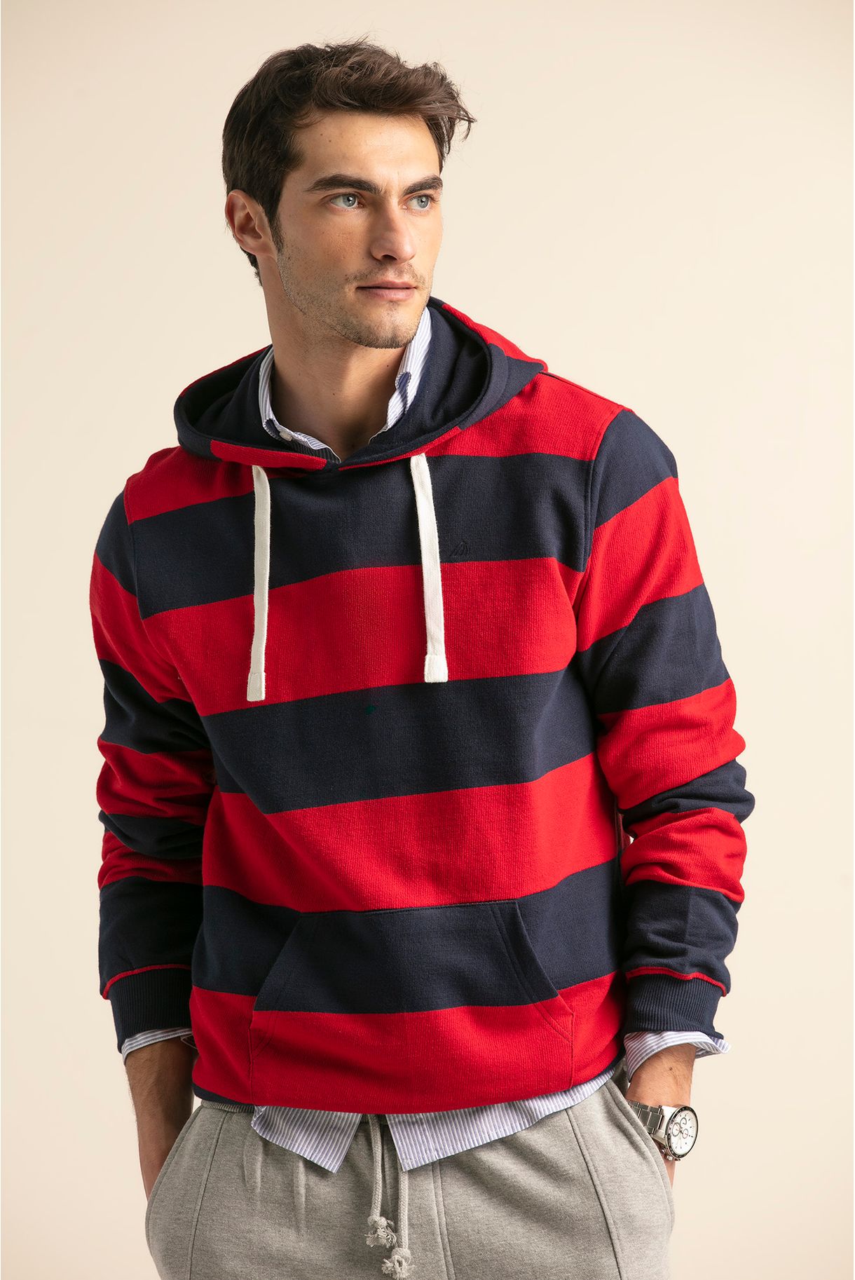 Hooded sweatshirt with stripes