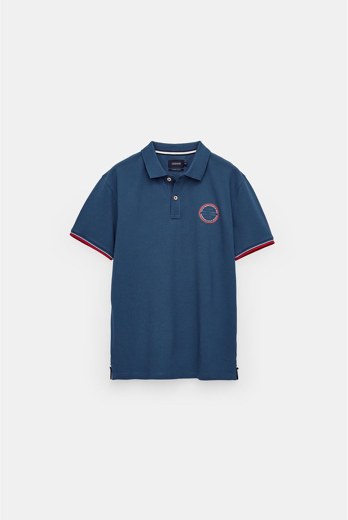 Piquet polo with badge and stripe on the sleeve