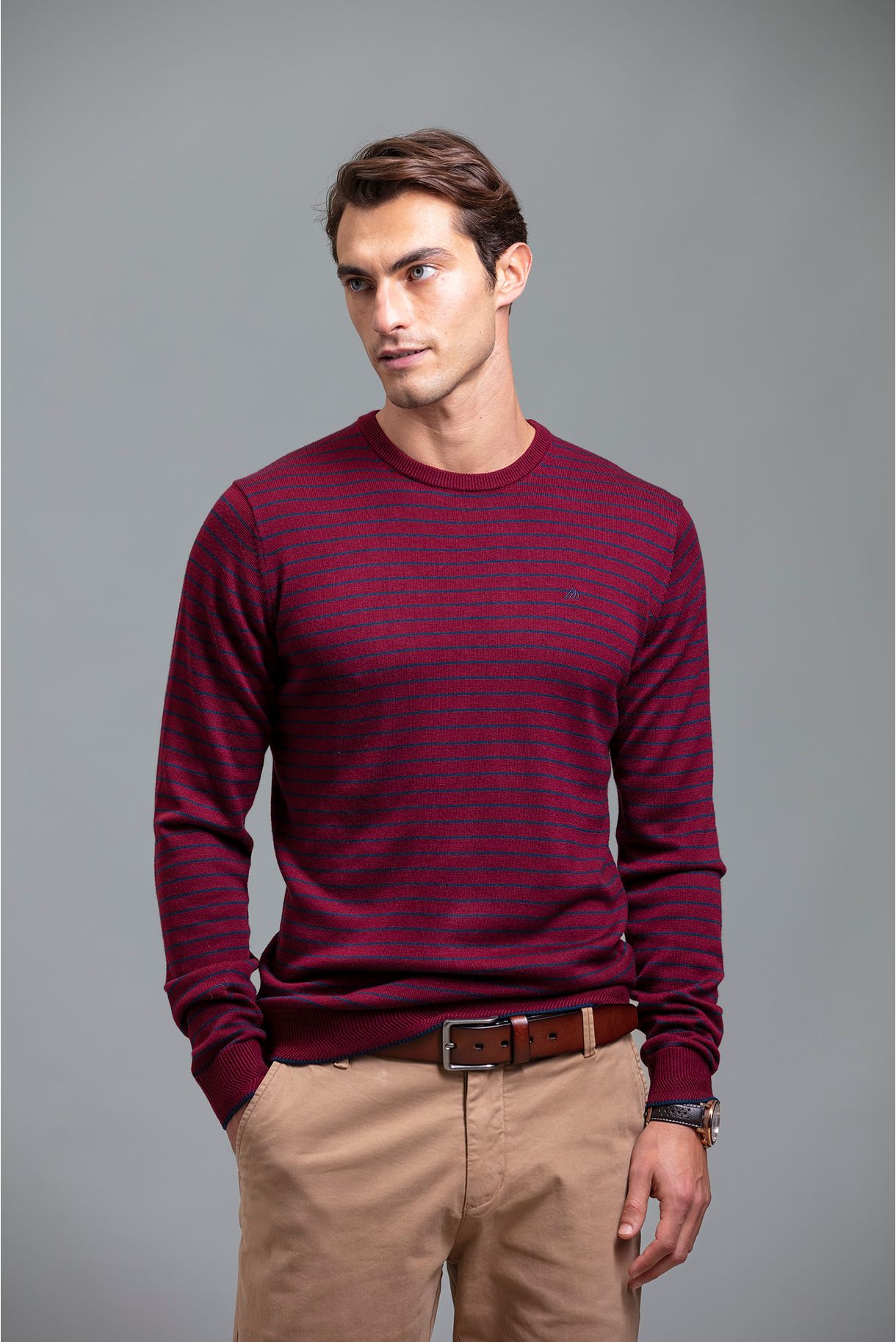 Wool blend striped round neck sweater