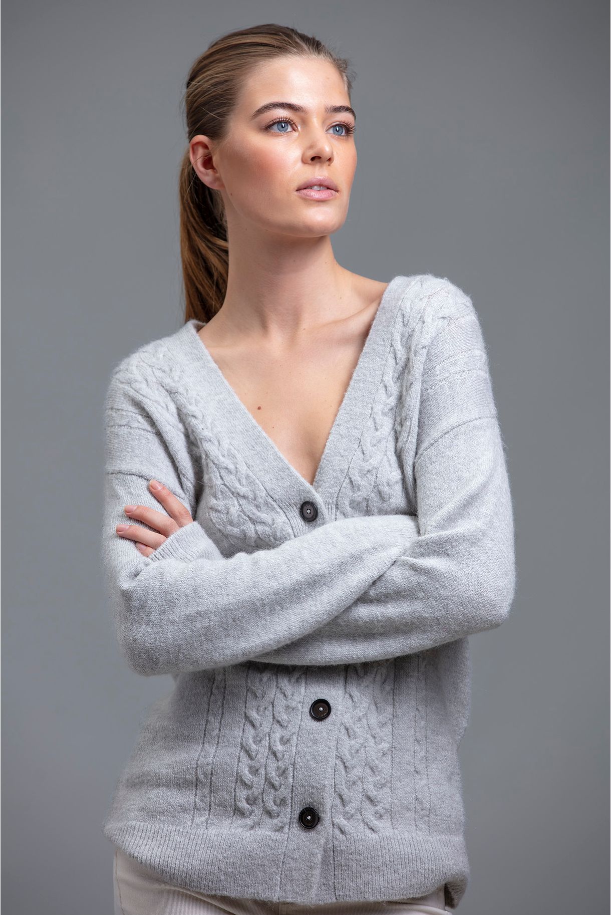 Wool braided effect knitted jacket