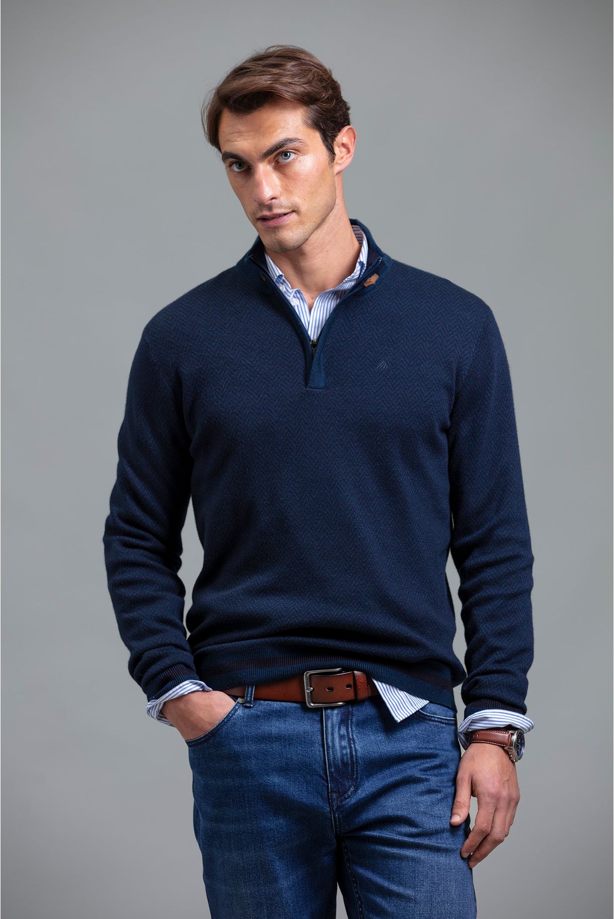 Men's sweater 1/2 zipper jacquard