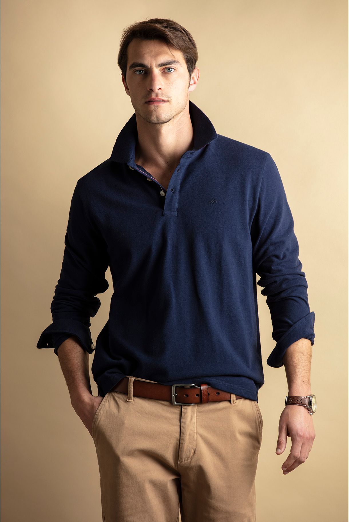 Long sleeve polo shirt with QMR collar