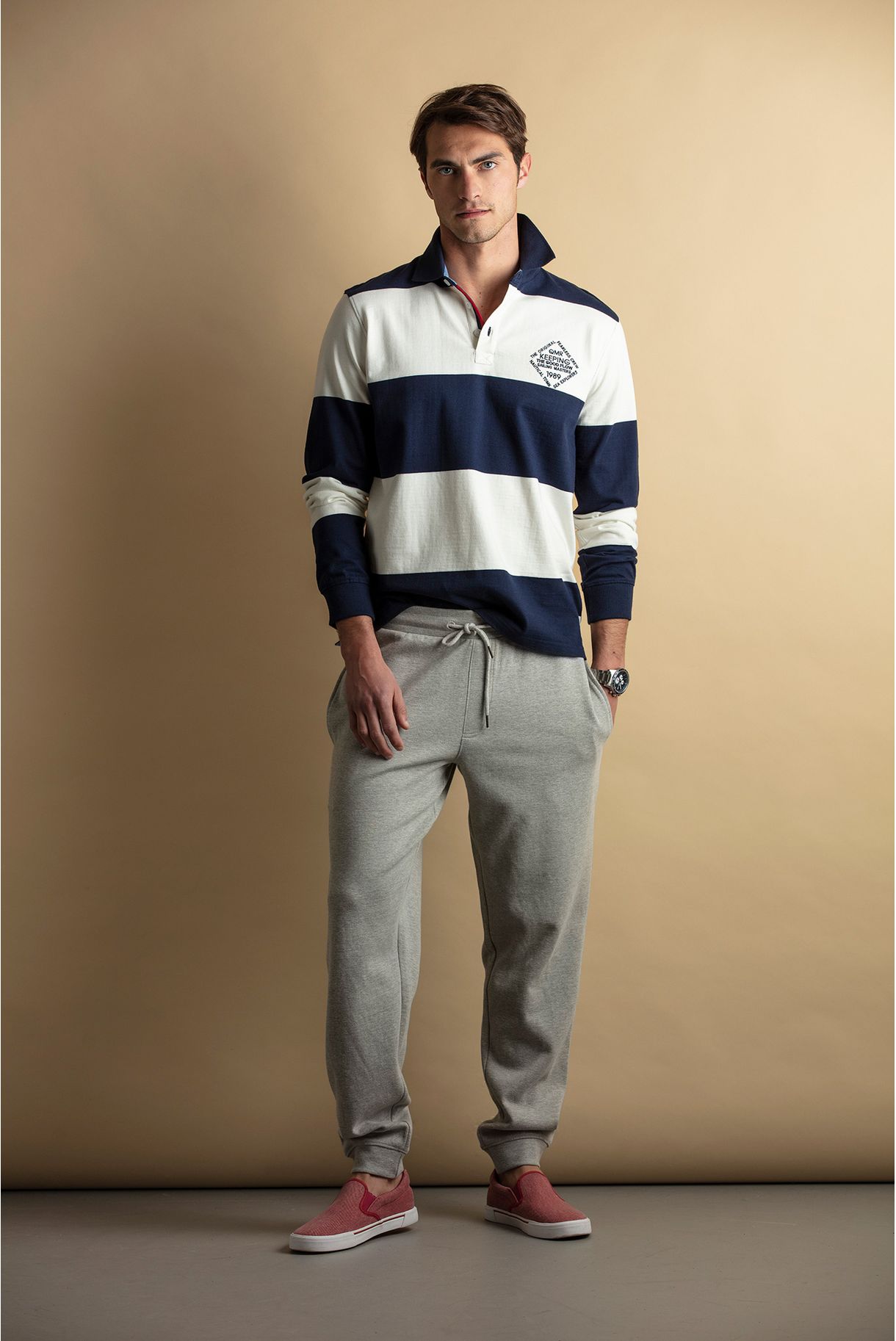 Long sleeve polo shirt with stripes