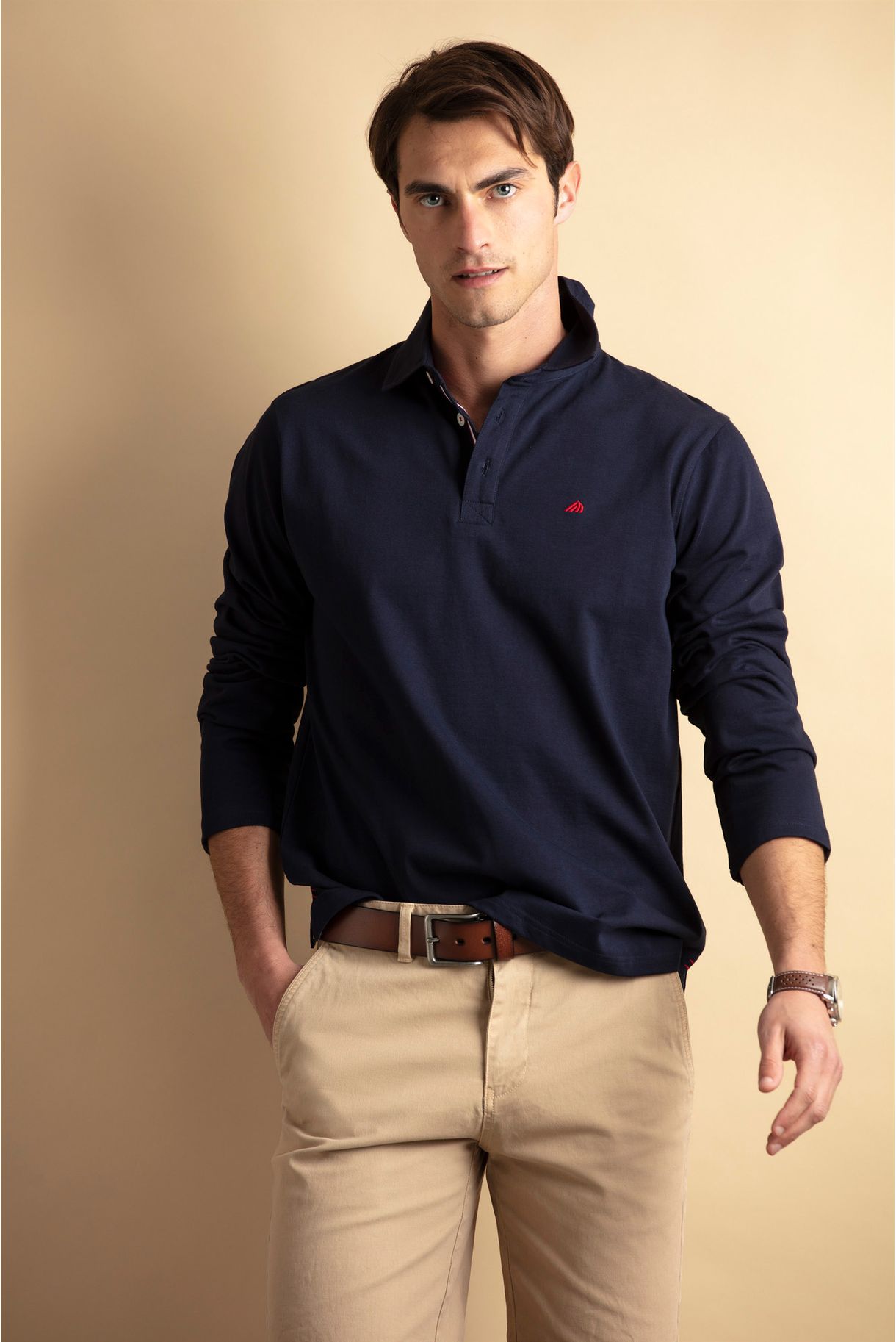 Plain jersey long-sleeved polo shirt