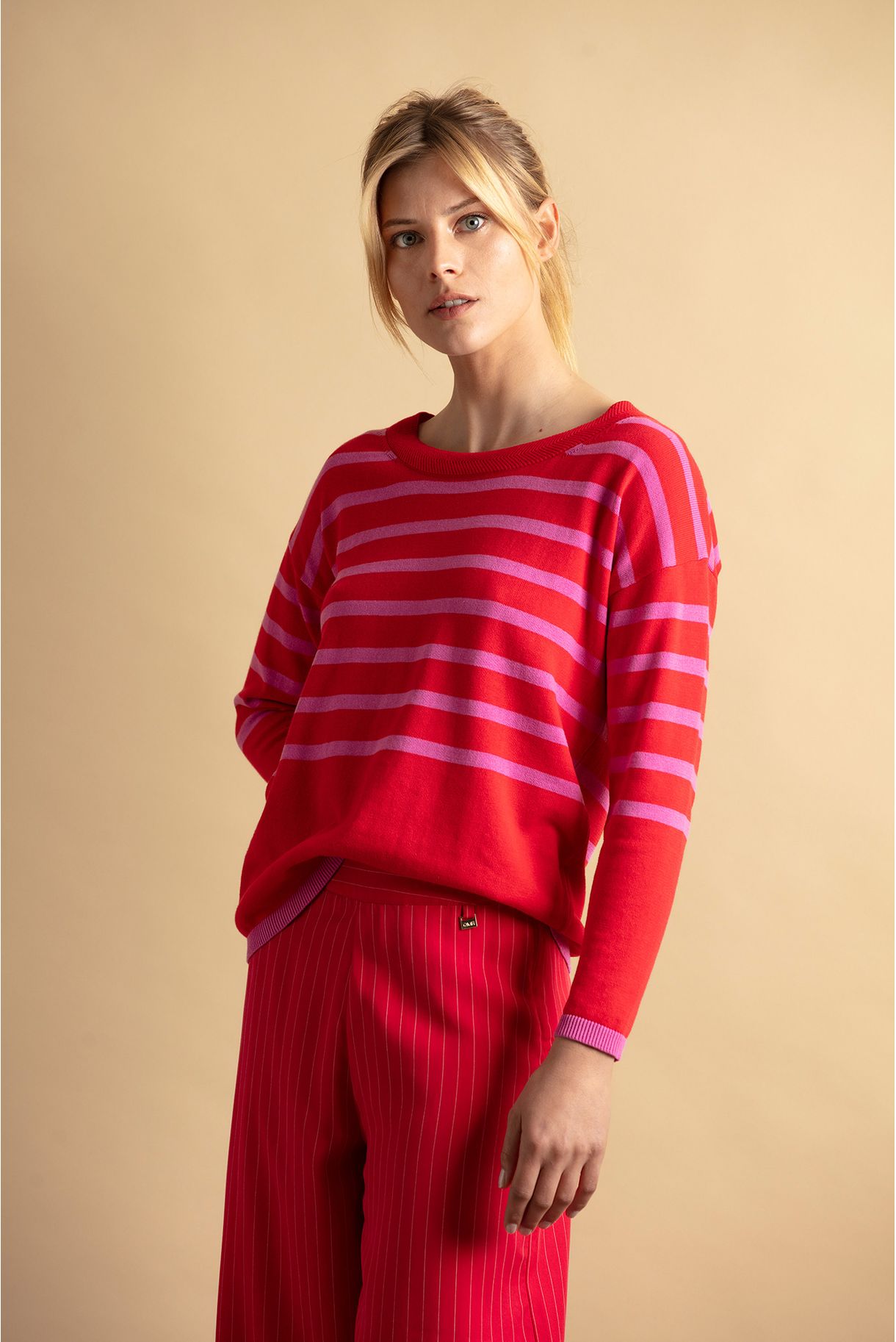 Knit sweater with stripes