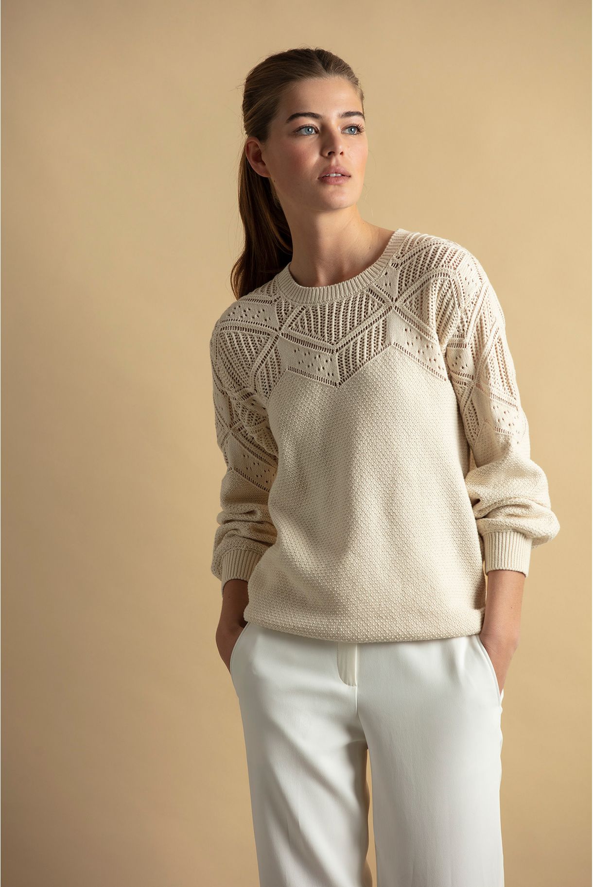pointelle knit sweater
