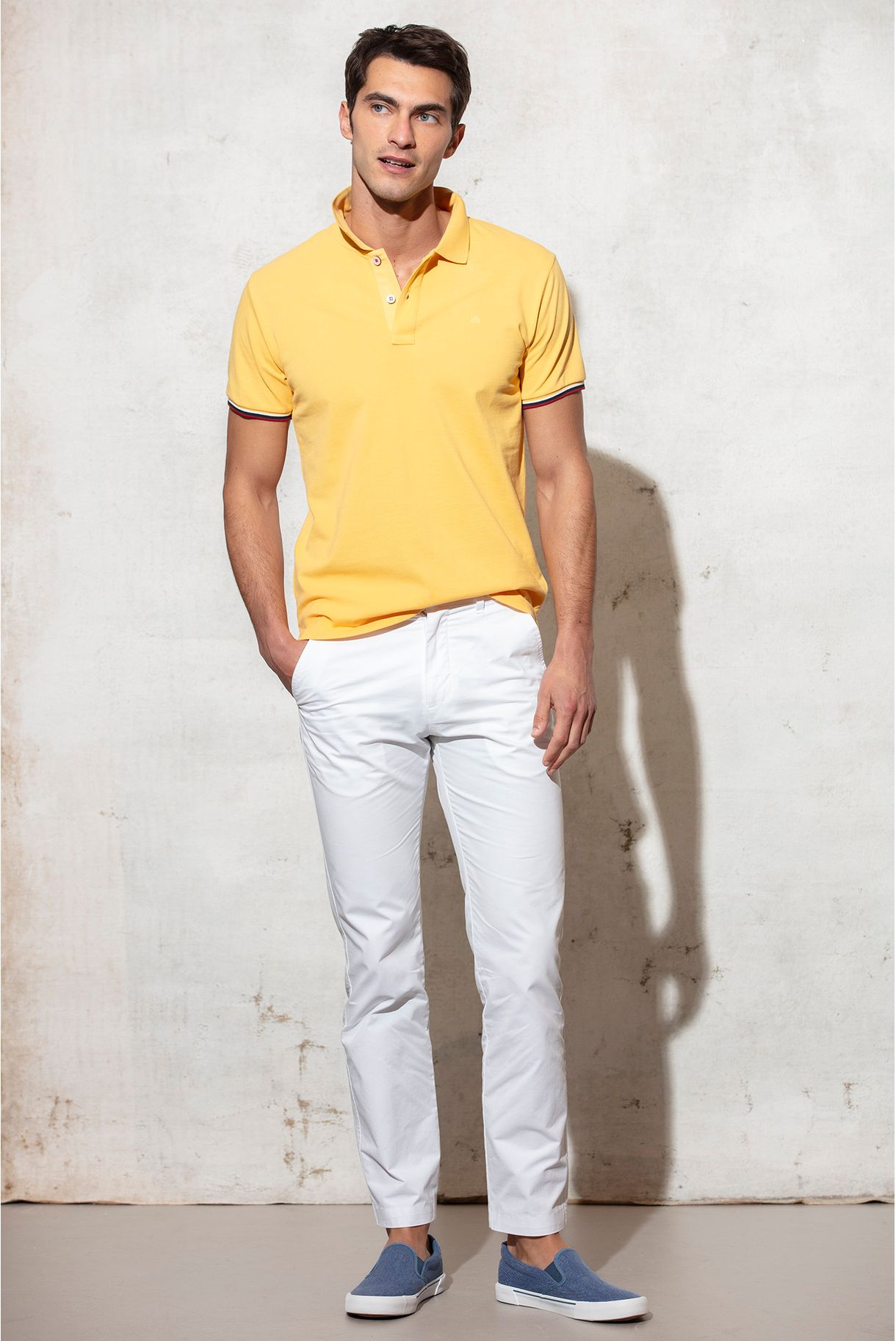 PIQUET POLO WITH STRIPES ON THE RIB
