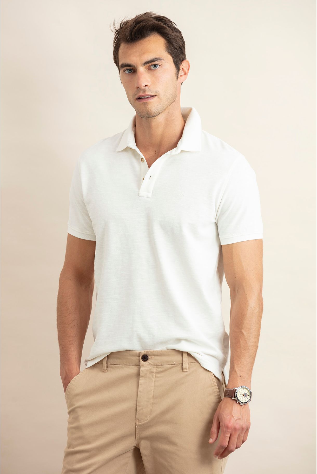 POLO GARMENT DYE EM SLUB COM LOGO