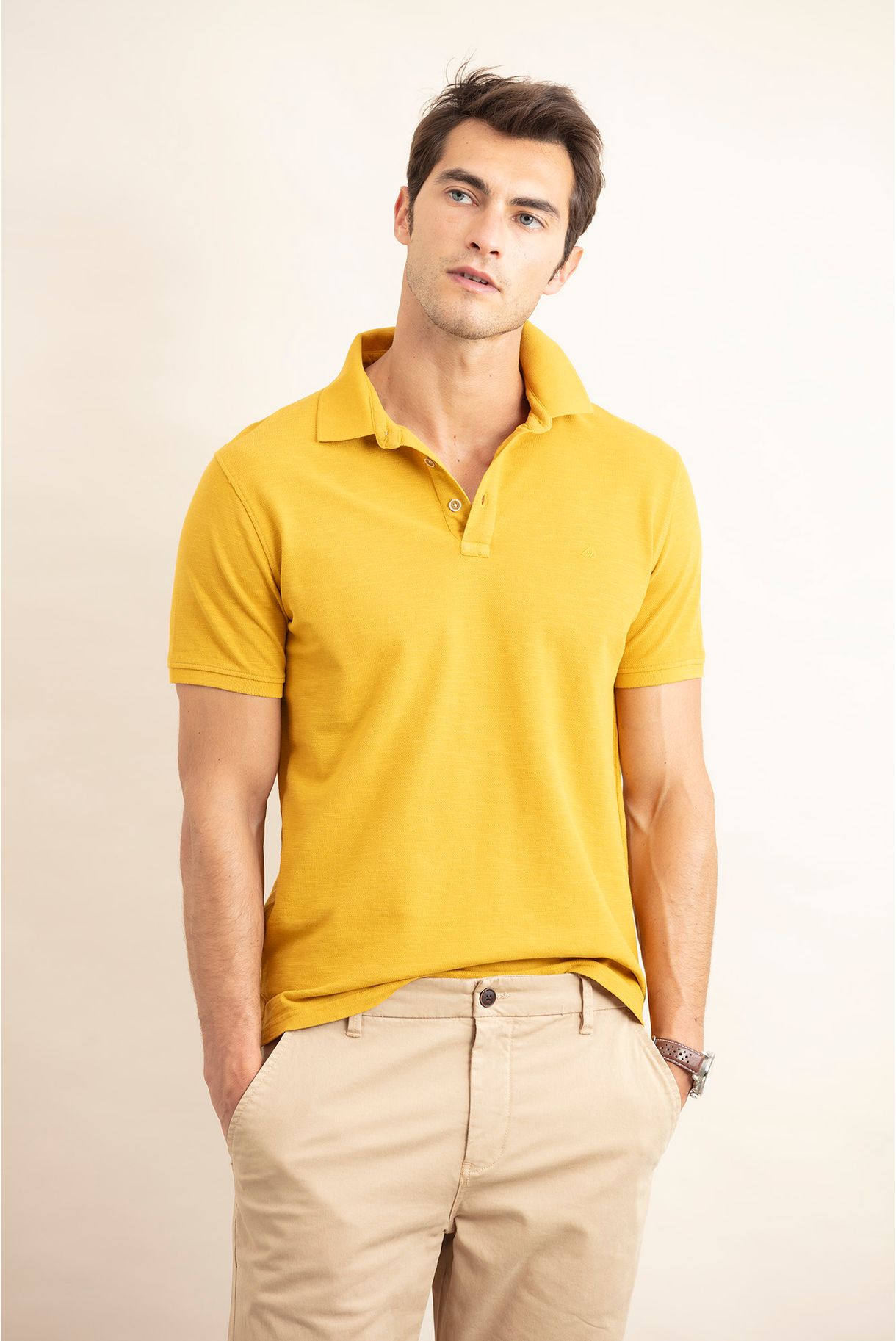 SLUB GARMENT DYE POLO WITH LOGO