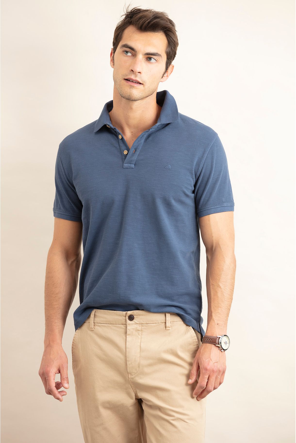 POLO GARMENT DYE EM SLUB COM LOGO