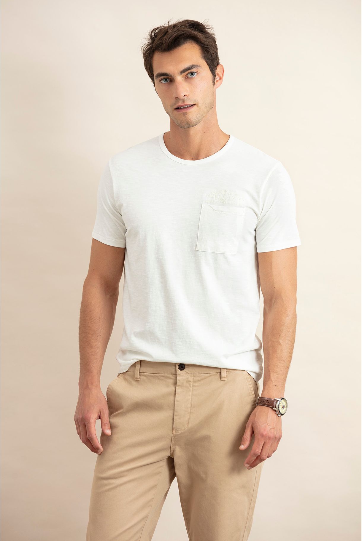 T-SHIRT COM BOLSO EM SLUB GARMENT