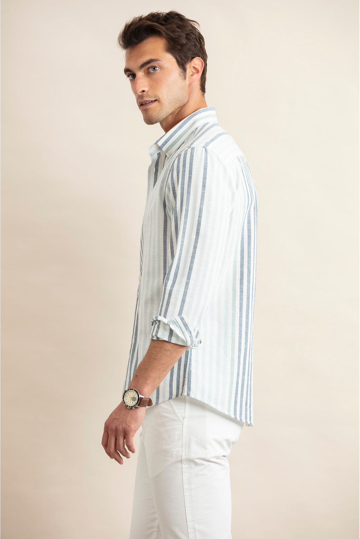 CAMISA EM ALGODÃO FLAMÉ COM RISCAS