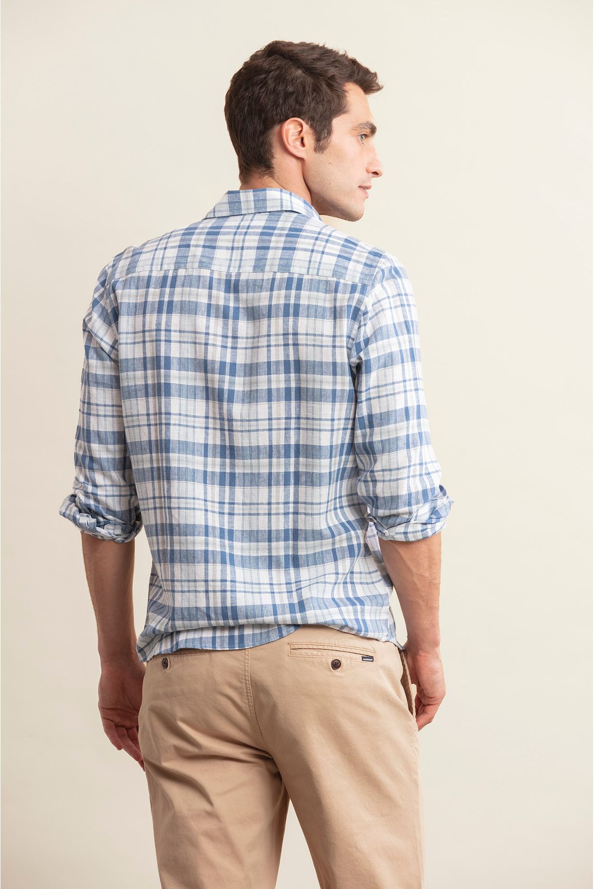 CAMISA DE ALGODÃO E LINHOS AOS QUADRADOS