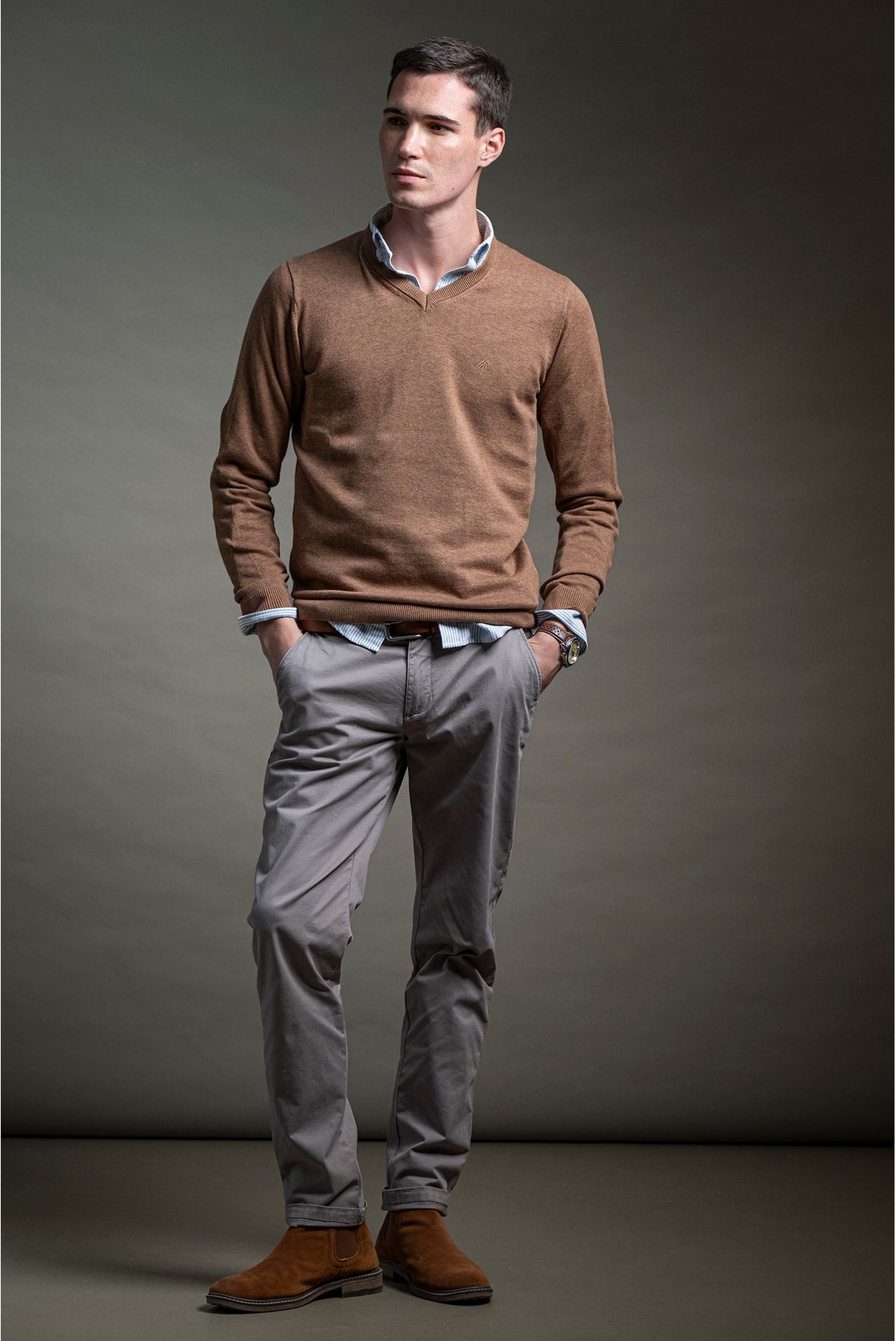 V-NECK SWEATER IN COTTON AND CASHMERE
