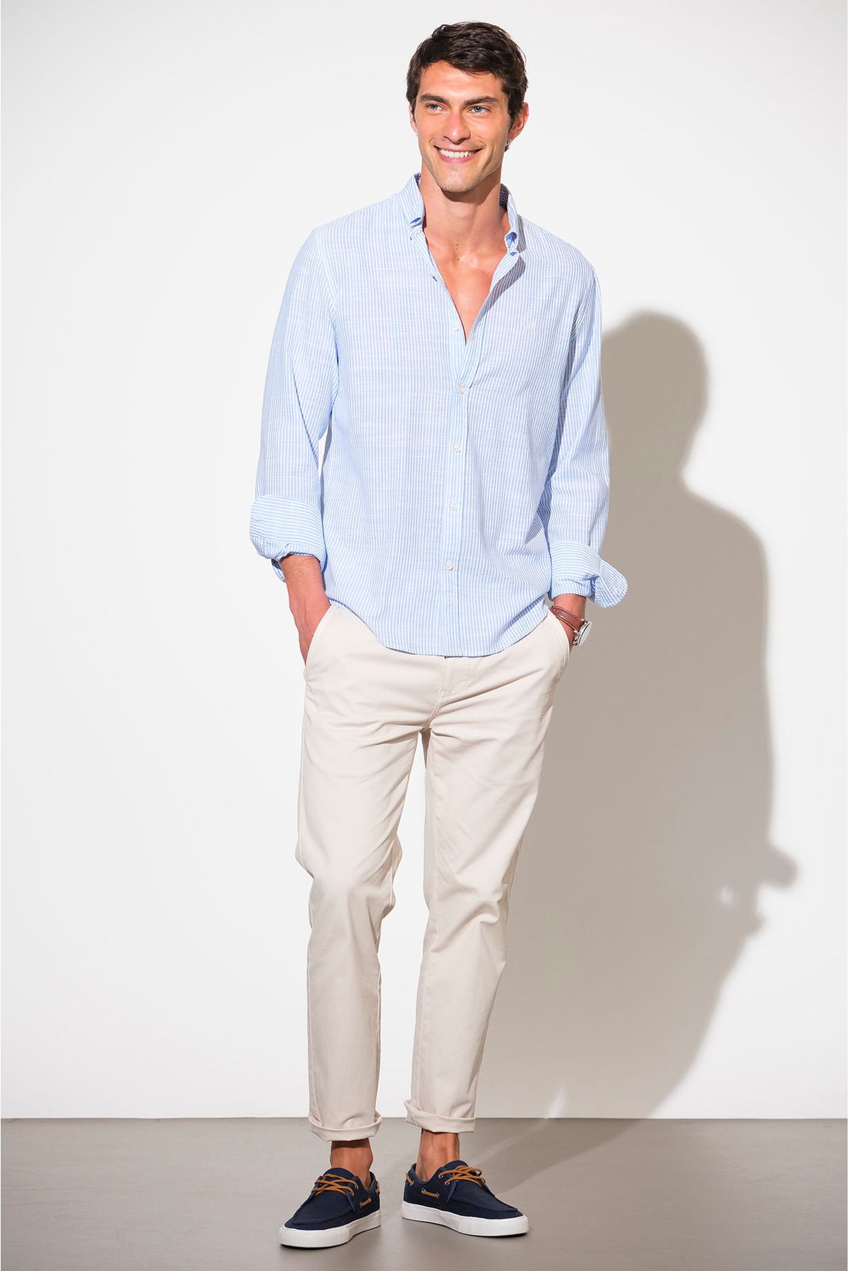 CAMISA ÀS RISCAS REGULAR FIT SLUB