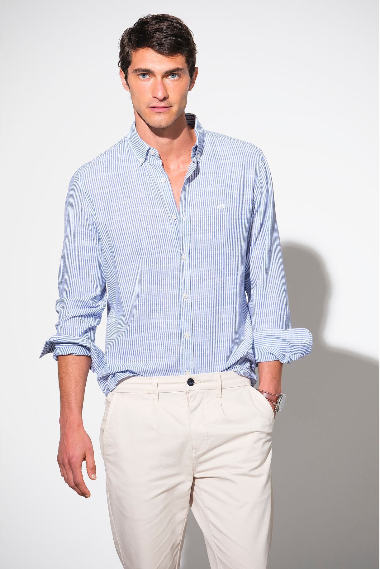 CAMISA ÀS RISCAS REGULAR FIT SLUB