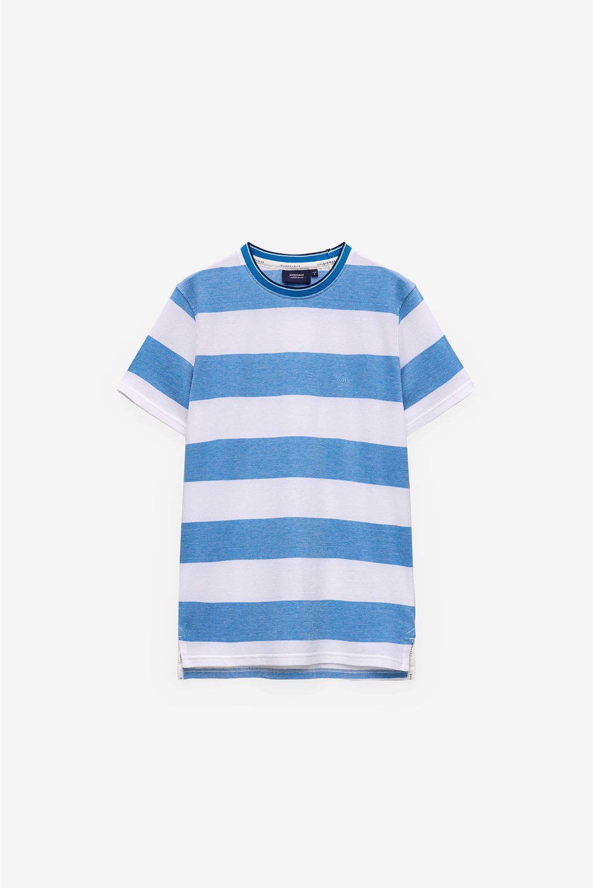 T-SHIRT EM PIQUET COM RISCAS LARGA