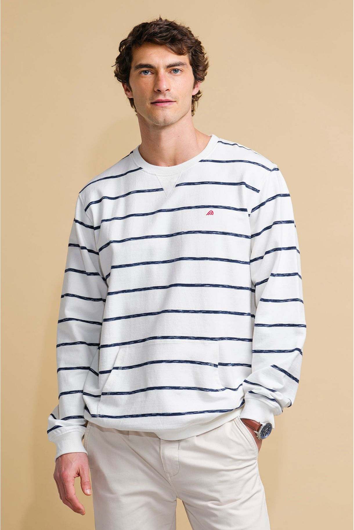 SWEATSHIRT COM DECOTE REDONDO ÀS RISCAS