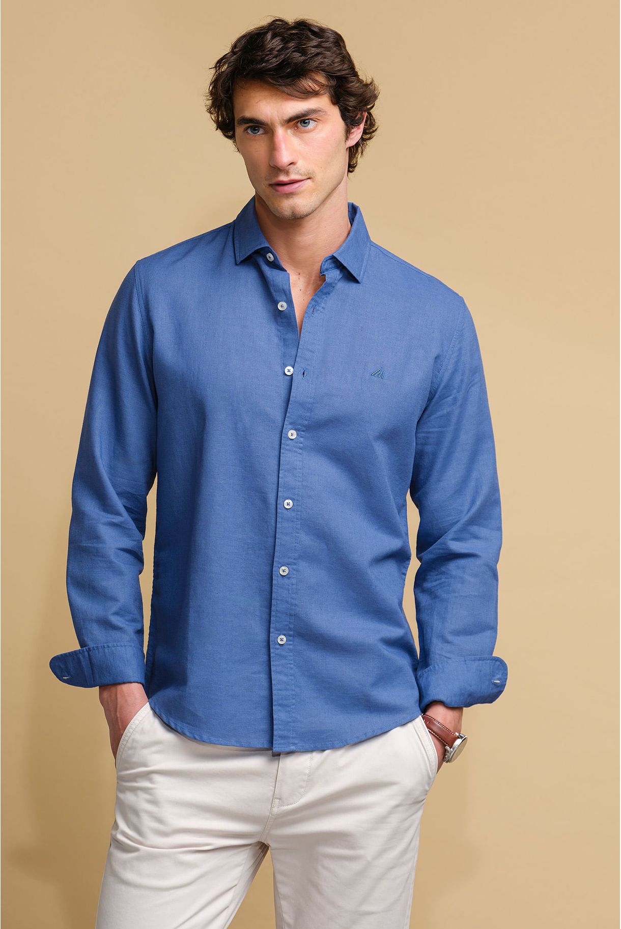 CAMISA BÁSICA EM ALGODÃO E LINHO
