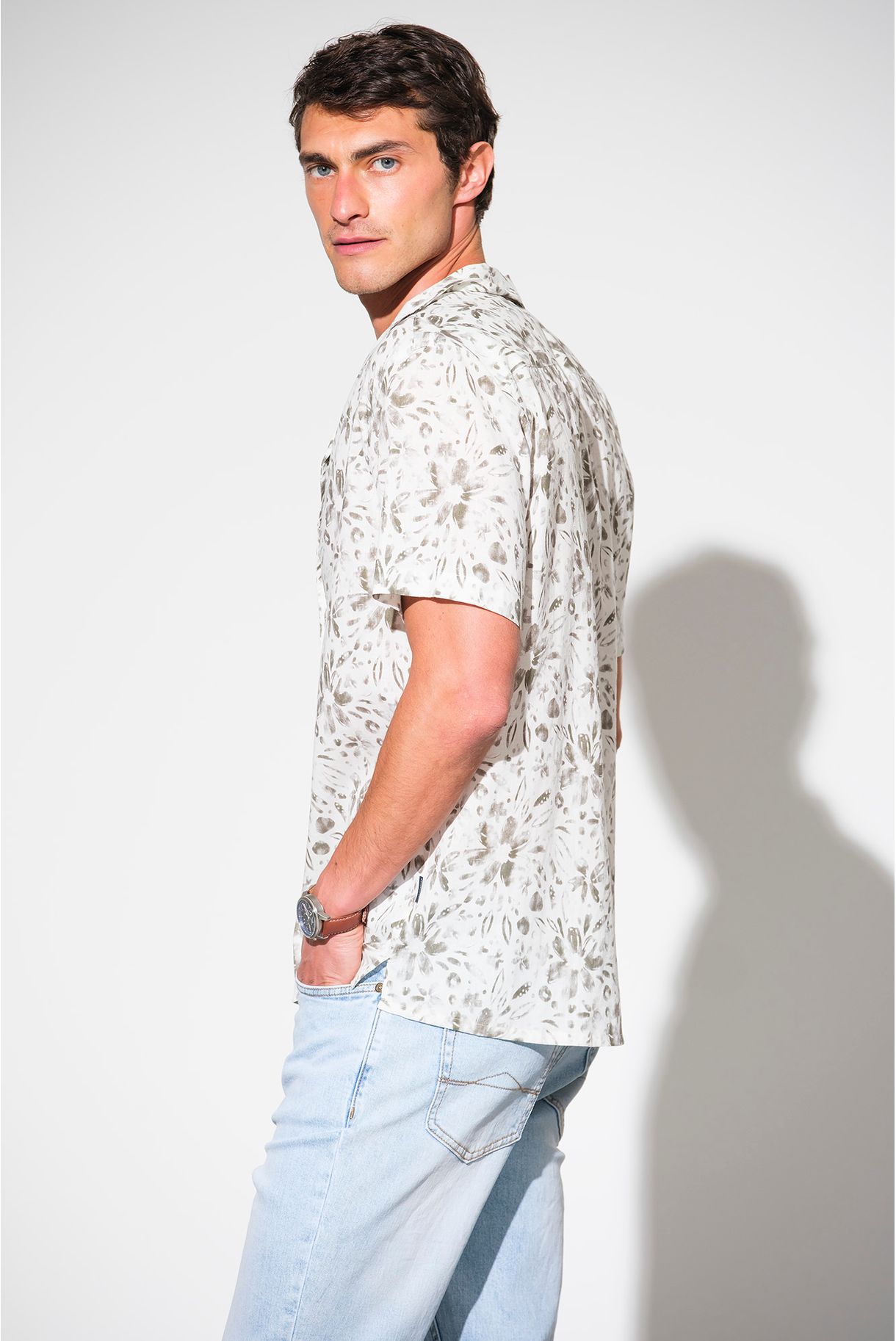 SHORT SLEEVE SHIRT WITH COTTON AND LINEN PRINT