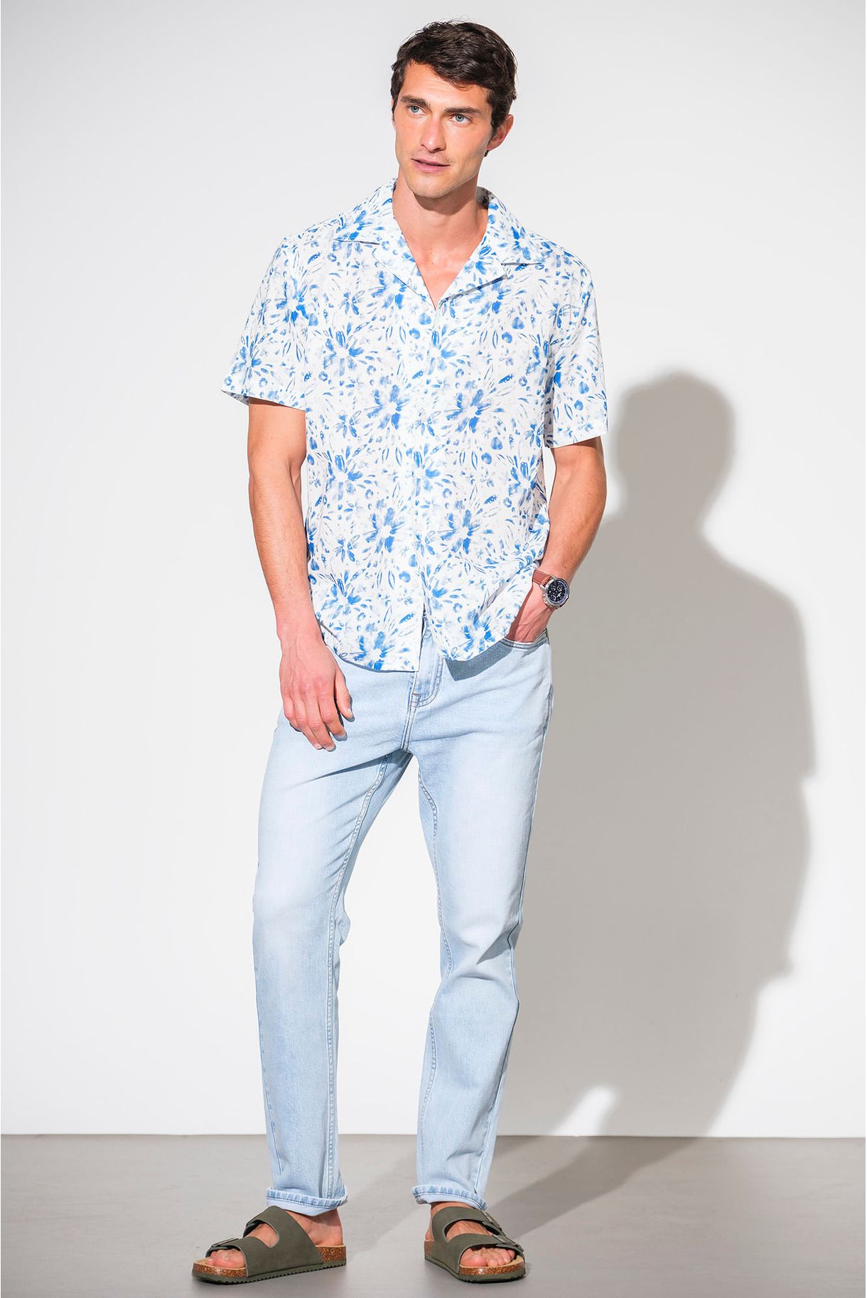SHORT SLEEVE SHIRT WITH COTTON AND LINEN PRINT