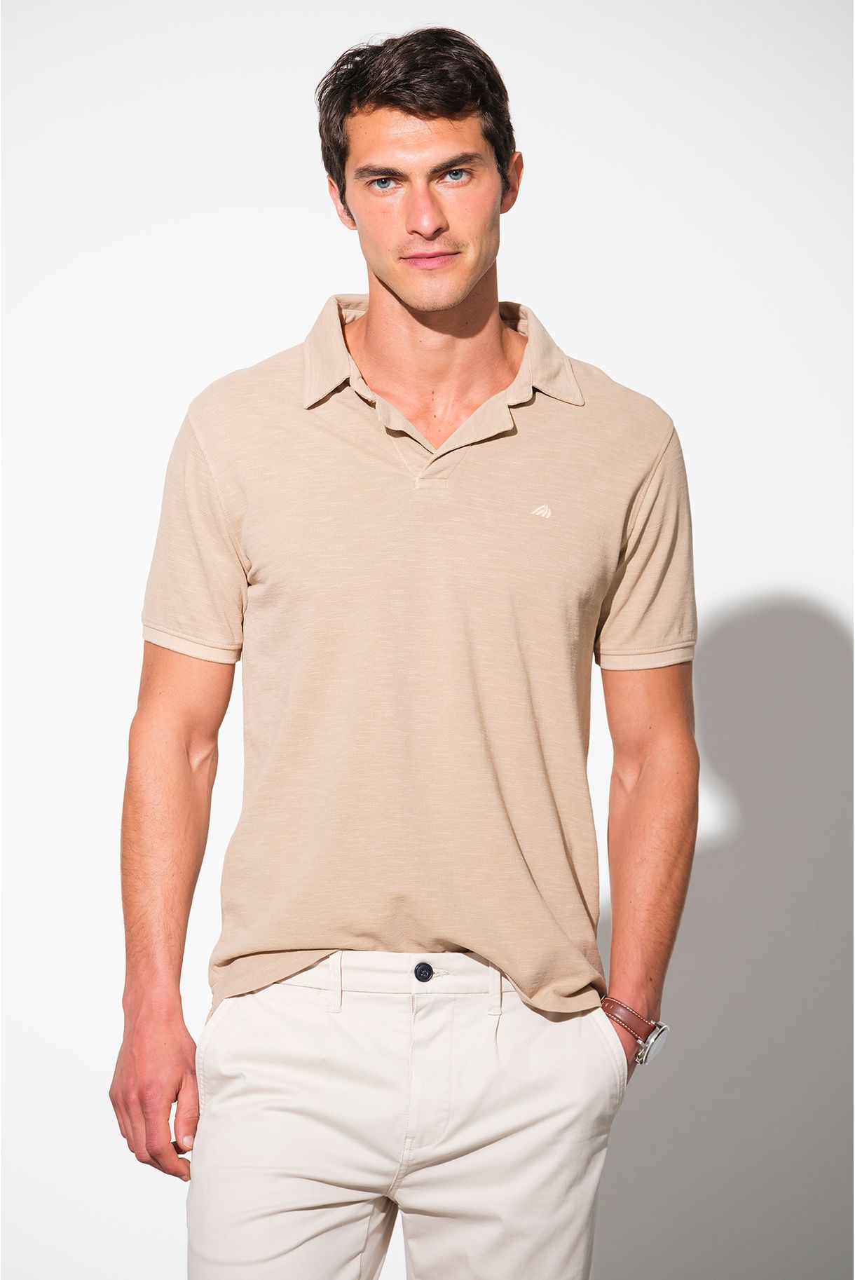 POLO SHIRT WITH WIDE PLACKET IN SLUB