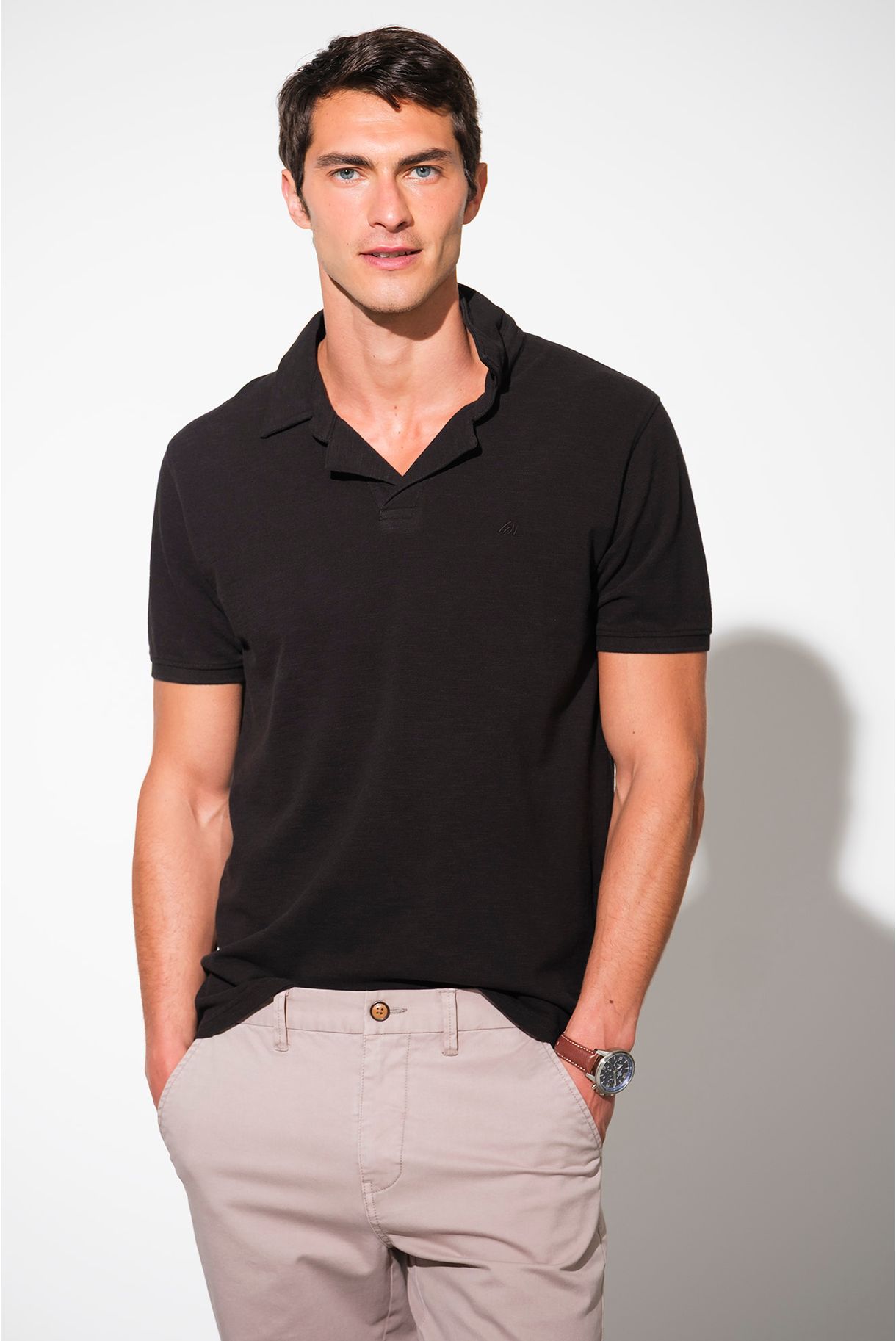 POLO SHIRT WITH WIDE PLACKET IN SLUB