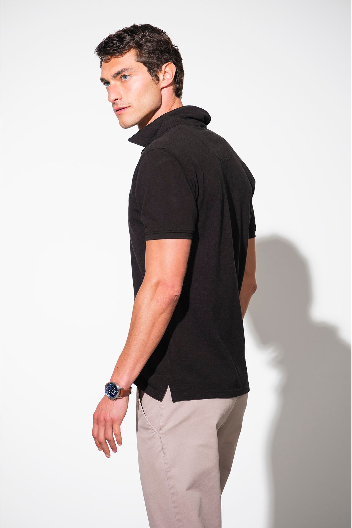 POLO SHIRT WITH WIDE PLACKET IN SLUB