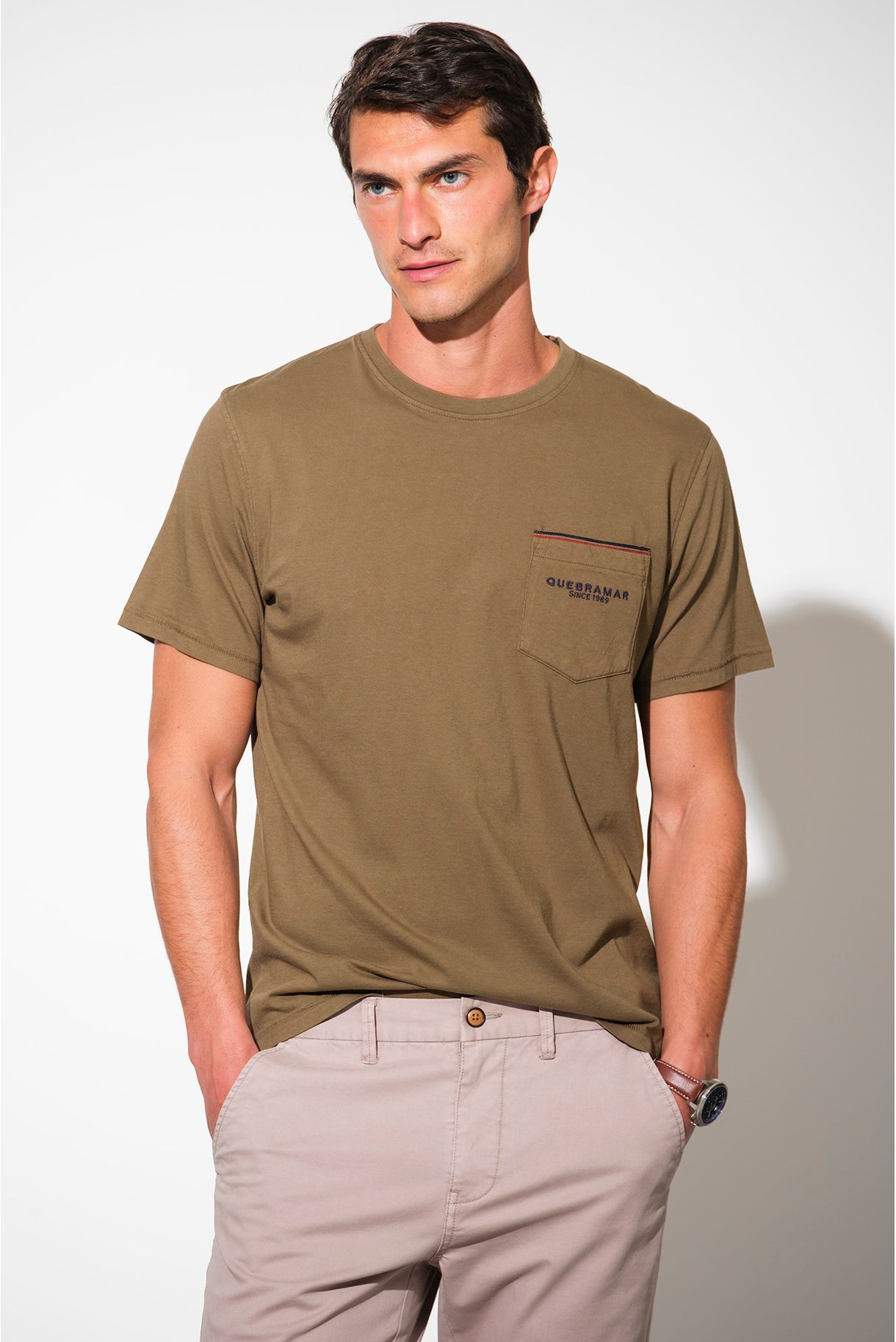 T SHIRT WITH POCKET AND PIPING