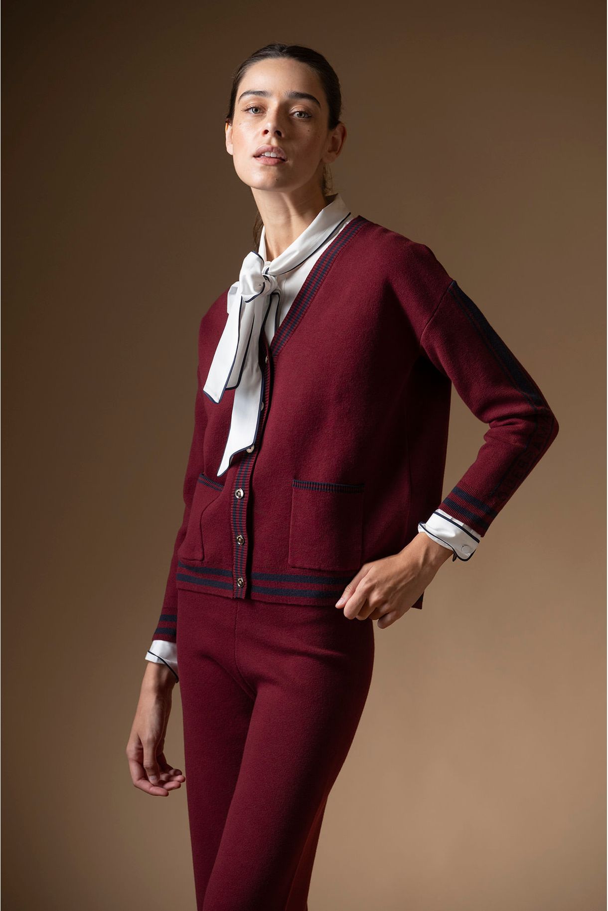 KNITTED JACKET WITH CONTRASTING STRIPES