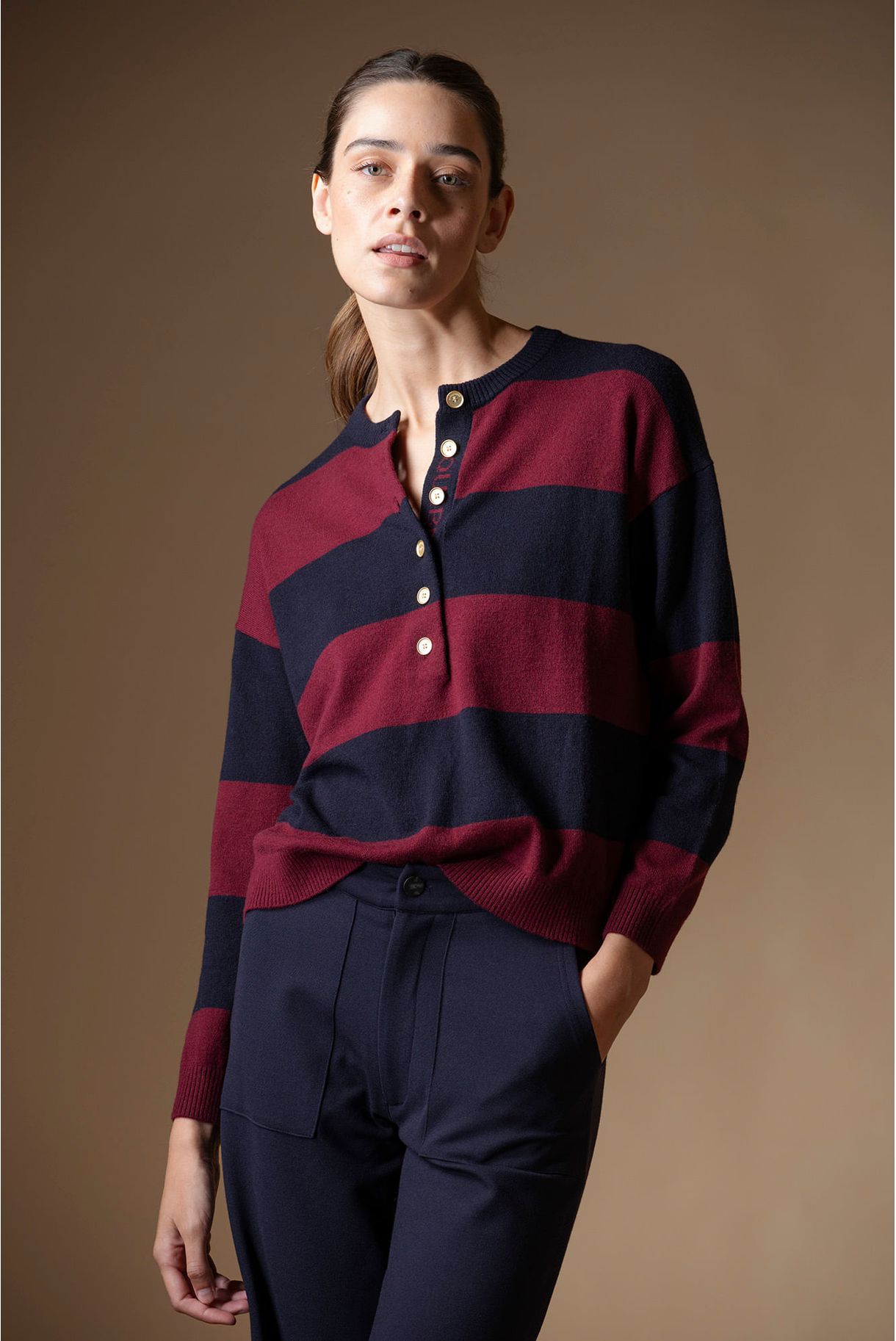 STRIPED SWEATER WITH FLEECE