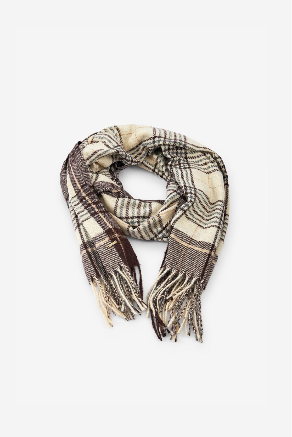 CACHECOL XADREZ EM TONS DE BEGE E CASTANHO