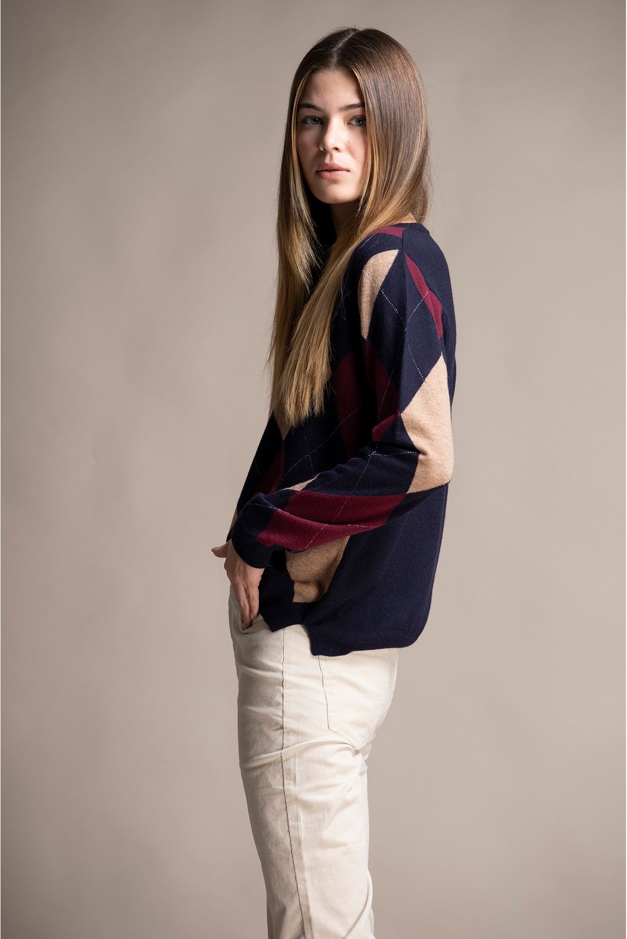 CAMISOLA DE LÃ COM PADRÃO ARGYLE