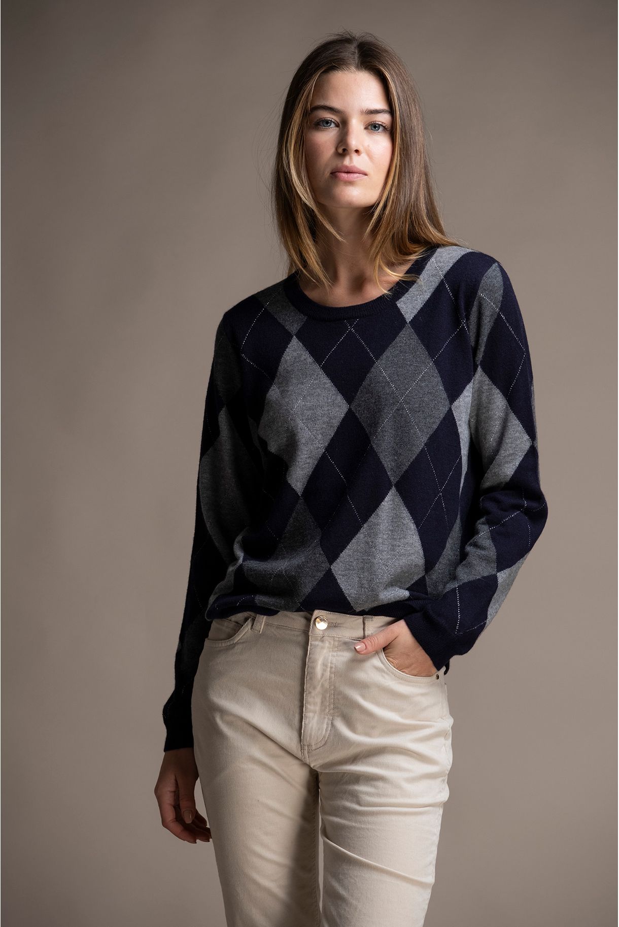 CAMISOLA DE LÃ COM PADRÃO ARGYLE